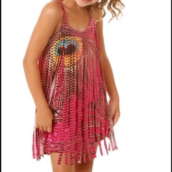 Girls LES TOUT PETITS  Hot Pink Cut Fringe Dress SIZE 4 - Picture 4 of 7
